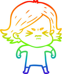 rainbow gradient line drawing cartoon angry woman