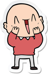 sticker of a happy cartoon bald man