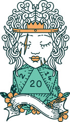 elf barbarian character with natural twenty dice roll illustration