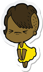 sticker of a cartoon annoyed hipster girl