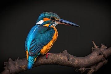 Obraz premium The common kingfisher, or Alcedo, is a small, colorful bird that sits on a branch at Bandhavgarh National Park Forest in Madhya Pradesh, India. Generative AI