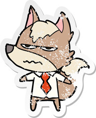 distressed sticker of a cartoon annoyed wolf