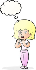cartoon shocked woman with thought bubble