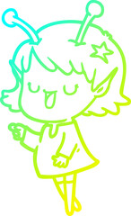 cold gradient line drawing happy alien girl cartoon
