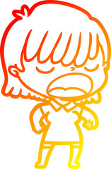 warm gradient line drawing cartoon woman talking loudly