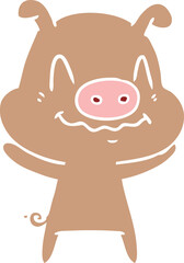 nervous flat color style cartoon pig