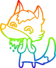 rainbow gradient line drawing cartoon hungry wolf