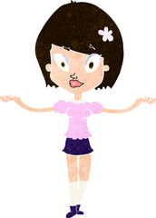 cartoon woman making balancing gesture