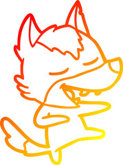 warm gradient line drawing cartoon wolf laughing