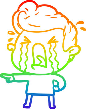 recommend clip art: rainbow gradient line drawing cartoon crying man