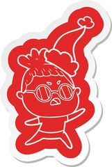 cartoon  sticker of a annoyed woman wearing santa hat