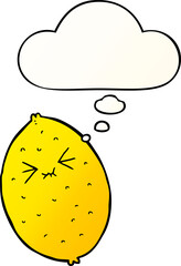 cartoon bitter lemon and thought bubble in smooth gradient style