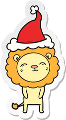 sticker cartoon of a lion wearing santa hat