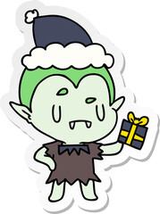 christmas sticker cartoon of kawaii vampire