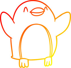 warm gradient line drawing cartoon penguin jumping for joy