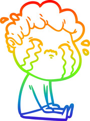 rainbow gradient line drawing cartoon man crying