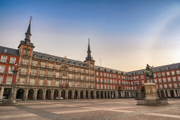 Madrid Spain, sunrise city skyline at Plaza Mayor - 580686660