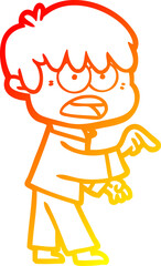warm gradient line drawing worried cartoon boy