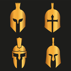 Spartan silhouettes helmet isolated from the background. Roman or Greek warrior helmet vector set.