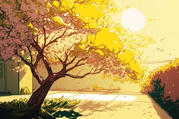 Cute spring illustration background, generative ai