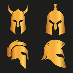 Spartan silhouettes helmet isolated from the background. Roman or Greek warrior helmet vector set.