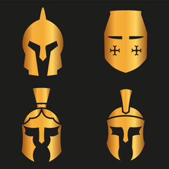 Spartan silhouettes helmet isolated from the background. Roman or Greek warrior helmet vector set.