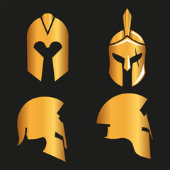 Spartan silhouettes helmet isolated from the background. Roman or Greek warrior helmet vector set.