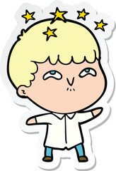 sticker of a cartoon amazed boy