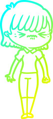 cold gradient line drawing annoyed cartoon girl