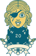 half orc rogue character with natural twenty dice roll illustration