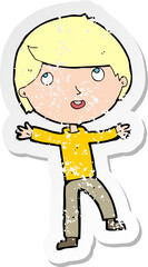 retro distressed sticker of a cartoon happy boy