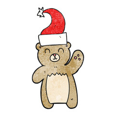 textured cartoon teddy bear waving