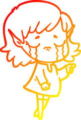 warm gradient line drawing cartoon crying elf girl