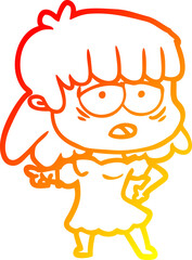 warm gradient line drawing cartoon tired woman