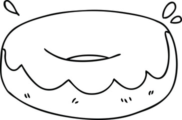 quirky line drawing cartoon iced donut
