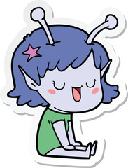 sticker of a happy alien girl cartoon laughing