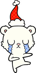 crying polar bear comic book style illustration of a wearing santa hat