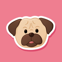 Cute pug dog sticker, cartoon puppy vector