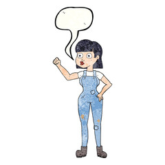 speech bubble textured cartoon woman clenching fist