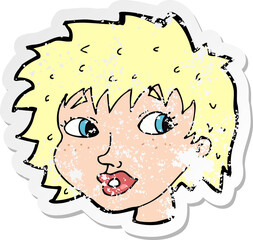 retro distressed sticker of a cartoon surprised woman