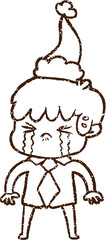 Crying Office Worker Charcoal Drawing