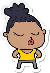 sticker of a cartoon calm woman