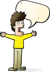 cartoon terrified man with speech bubble