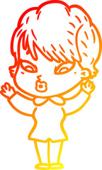 warm gradient line drawing cartoon woman