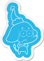 cartoon  sticker of a unsure elephant wearing santa hat