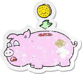 retro distressed sticker of a cartoon piggy bank