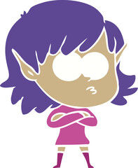 flat color style cartoon elf girl staring