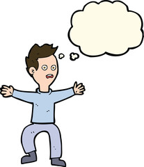 cartoon man panicking with thought bubble