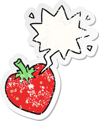 cartoon strawberry and speech bubble distressed sticker