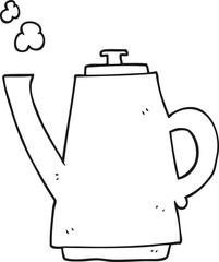 black and white cartoon coffee kettle